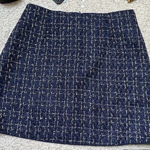 Elegant Navy Tweed Skirt BOUCLE STYLE GOLD THREAD Size 10 Mini Aline Unlined
